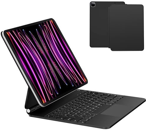 Nuflaz Tastaturhülle für iPad Air 13 Zoll (2024 M2/2025 M3) & iPad Pro 12.9 Zoll (6/5/4/3 Gen) – DE QWERTZ Magic Keyboard mit Multi-Touch Trackpad, 7-Farben-Hintergrundbeleuchtung – Schwarz Grau