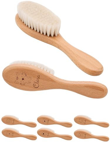 wunderwunsch® - Babyhaarbürste, Haarbürste Baby, Baby Kamm, Haarbürste personalisiert, Kinder Haarbürste, Babygeschenk Mädchen, Bürste Tiermotiv (Katze)