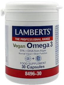 Lamberts Vegan Omega 3 Capsules – Plant-Based EPA & DHA from Algal Oil – Heart, Brain & Eye Support – 30 Capsules