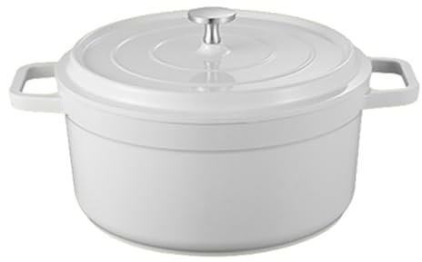 Emaille Aluguss Keramik Topf Backofengeeignet: Antihaftbe Pfanne Einfache Reinigung Brattopf Kitchen Schmortopf mit Deckel für Alle Herdarten (Weiß, 4.75L)