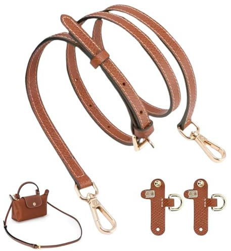 Frdelma Leder Schulterriemen 1.2CM Kompatibel mit Damen Mini Handtaschen, Braun Ersatzriemen mit 2 Stück Schultergurtadapter, Universal Taschenzubehör
