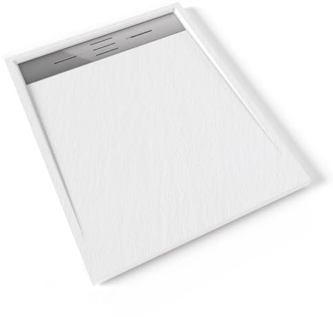 HIEMAL INOX Receveur de douche 80 x 100 cm résine Blanc aspect ardoise + bonde inox incluse - Salle de bain