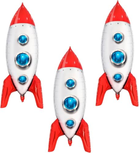 Folienballon Rakete, 3pcs Rakete Helium Ballon, Raketen Ballon, Folienballon Raketen Groß, Raketenballons, Raketes Folienballons, Weltraum Folienballons, Weltraum Themenballon