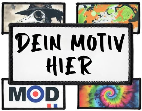 Individuell 5cm bis 20cm Rechteck Aufnäher | Personalisiert mit Wunschmotiv – Bild, Foto, Logo | Selbst gestalten Patch für Kleidung & Jacke | Custom Bedruckt Iron On Patches (5cm x 10cm)