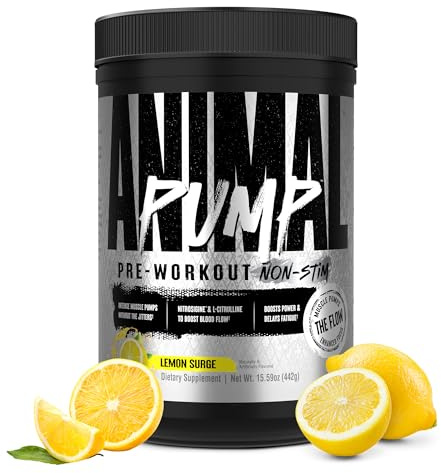 Animal Pump NS Stim-Free Pre Workout Powder for Men & Women - Caffeine-Free Preworkout for Energy, Focus and Muscle Builder, Beta Alanine, Citrulline, Nitrosigine and Nootropics, Lemon Surge, 442g
