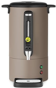 HENDI Percolador de café 7L UNIQ, de una pared, con filtro incorporado y grifo antigoteo, para café molido grueso, 230V, 50/60Hz, 1050W, 307x330x(H) 450mm, gris topo, acero inoxidable, PP