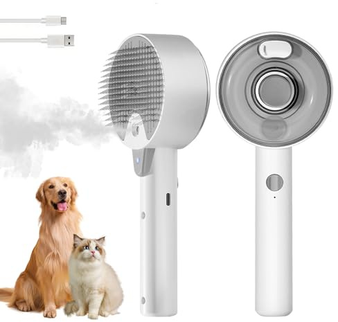 Cat Brush for Short Haired Cats 4 in 1 Cat Grooming Brush with Water Spray | Cat Hair Brush with Release Button Self-cleaning Kitten Brush Rechargeable Spritz Defur Comb for Cats Dog Rabbits