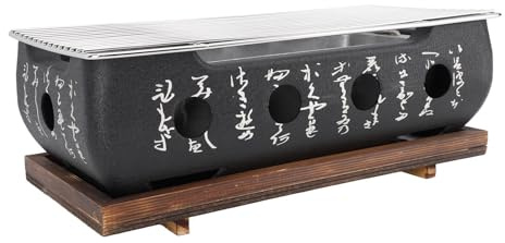 Japanese Style BBQ Grill Stove Portable Charcoal Barbecue Stove Rectangle Calligraphy Quick Heating Aluminium Alloy Wire Grill Base for Camping Picnics Backyard (XL)