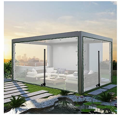 VagxTbs Seitenwand Klar PVC Plane für Pergola Gute Dichtleistung Gute Lichtdurchlässigkeit Wasserdichter Vorhang für Pavillon Im Freien 2x2m(6.6x6.6ft)
