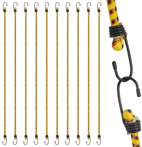 AWBEOT 10 Pcs 100 cm Tendeurs Elastique avec Crochets, Cordes élastiques, Sangles élastiques, Extenseur avec Crochet,Sandow Elastique Caoutchouc, Corde de Tension pour Bagage,Velo,Camping,Bache,Jaune
