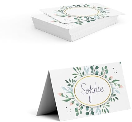 Tischkarten selbst gestalten für Hochzeit, Geburtstag – personalisiert mit Namen des Brautpaares, Datum – Vorderseite zum Beschriften – ab 50 Stück (ROSEN)