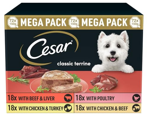 72 x 150g Cesar Classic Terrine Adult Wet Dog Food Trays Mixed Selection