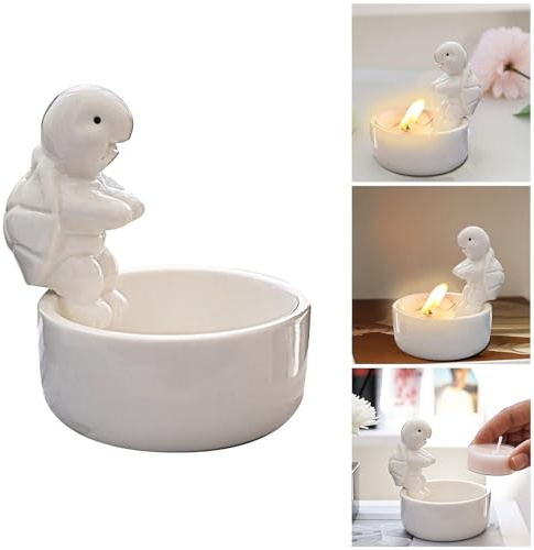 Tischdeko Weihnachten Schildkröte Keramik Kerzenhalter Vertraglich Eleganter Kerzenhalter Niedlicher Tier Desktop Ornament Für Den Alltag Als Geschenk (White, 9cm)