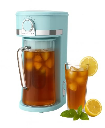 Studio 54 Retro Iced Tea Maker with Infuser, 3QT Glass Pitcher Electric Tea and Coffee Brewer, Adjustable Strength Cold Brew Maker for Iced Coffee, Iced Lattes, Sweet Tea & Fruit Infusions