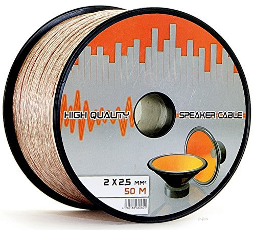 LOKMANN 50 Meter 2 x 2,5 mm² Lautsprecherkabel CCA-Kupfer Transparent PVC- Dielektrikum Speaker HiFi Boxen Cable (50m, 2x2,5mm)