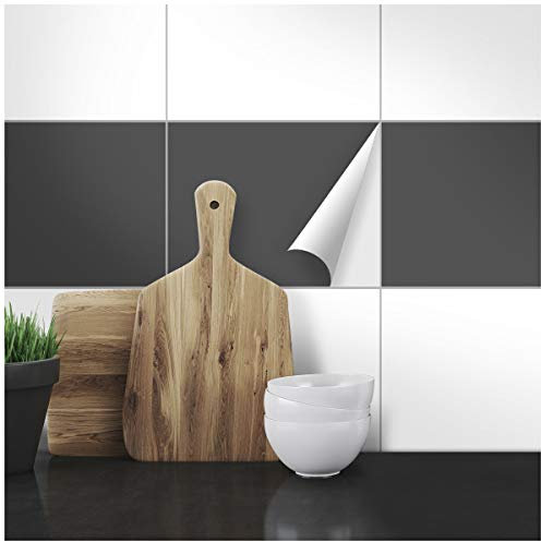 Wandkings Fliesenaufkleber - Wähle eine Farbe & Größe - Dunkelgrau Seidenmatt - 19,5 x 24,5 cm - 50 Stück für Fliesen in Küche, Bad & mehr