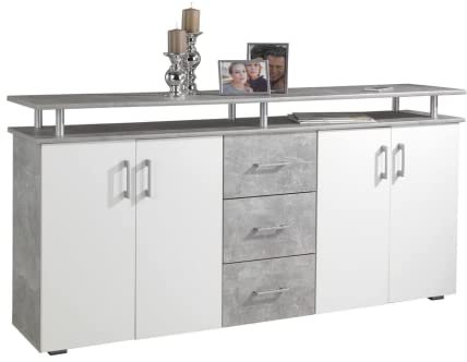 Avanti Trendstore - Lift - Kommode aus Holzdekor, mit 4 Türen und 3 Schubkästen. In 2 verfügbar. Maße BHT 180x90x40 cm (Grau Beton/weiß)