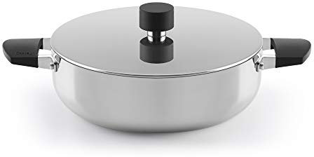 CASTEY - Cacerola Baja de Baltic, 32 cm, Acero Inoxidable, Color Plateado, Tecnología Trimetal Induction, Revestimiento Antiadherente, Distribuye de Forma Homogénea el Calor, Resistente y Duradera