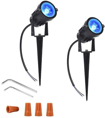 Youngine 12V LED Rasen Licht Wasserdichte Außenwände Bäume Flaggen Scheinwerfer 5Watt COB Garten Hof Weg Landschaft Beleuchtung mit Spike Stand, Packung mit 2 (Blau)