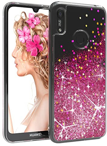 EAZY CASE Hülle kompatibel mit Huawei Y6s (2019) / Honor 8A Schutzhülle mit Flüssig-Glitzer, Handyhülle, Schutzhülle, Back Cover mit Glitter Flüssigkeit, Silikon, Transparent/Durchsichtig, Pink