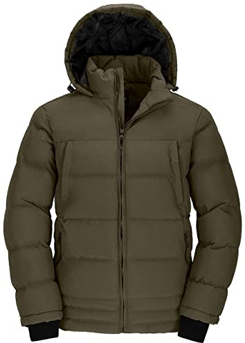 Wantdo Homme Veste Chaude d'hiver à Capuche Résistante à l'eau Manteau | Imperméable,Rembourré Chaud,Coupe-vent,Déperlante,Léger,Avec Capuche,Col Montant,Multipoches,Voyage,Déplacement Quotidien