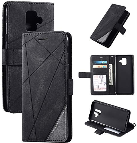 QiongniAN Custodia per Samsung Galaxy A6 2018,Custodia in Pelle Custodia per Samsung SM-A600AZ Galaxy A6 2018 / SM-A600FN SM-A600FZ SM-A600G/DS SM-A600FN/DS SM-A600N Custodia Cover Case Black
