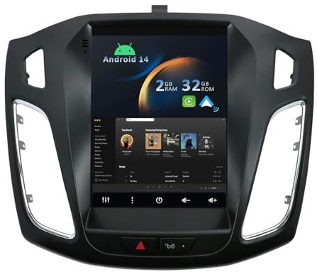 YUNTX Android 14 Autoradio con navi para Ford Focus (2010-2014)-Incorporado CarPlay/Android Auto/GPS-IPS 2.5D 9.7” Pantalla-Dab/Bluetooth 5.0/Control del Volante/USB/WiFi/MirrorLink/4G/Cámara