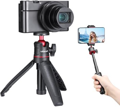 MT-08 Black Mini Tripod for Camera, 1/4 Screw Universal Tripod Compatible with DJI OSMO Pocket 3 Insta 360 x 5 Sony Canon Nikon Fujifilm Vlog, Extendable Handheld Vlogging Video Filming Table Stand