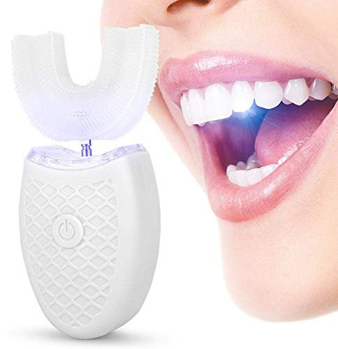 U-Shaped Adult Electric Sonic Toothbrush, Automatic Cleaning Oral Care Tool With Food Grade Silicone Brush Head (White)