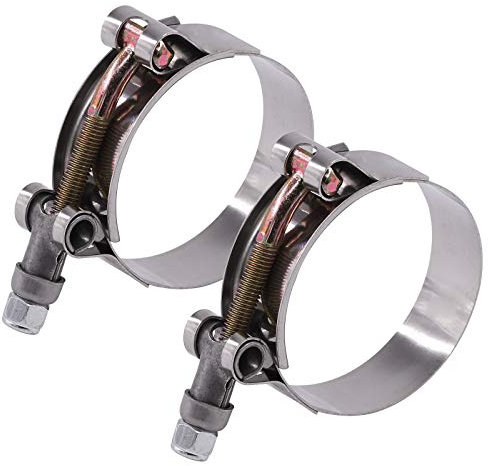 Glarks 2Pcs 51-59mm Stainless Steel T-Bolt Hose Clamps Turbo Intake Soft Hose Intercooler Clamps (51-59mm)