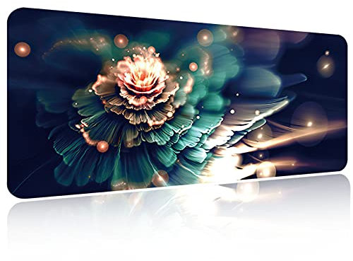 FORRICA Tapis de Souris XXL 900x400 MM Grand Souris Tapis Jeu Mouse Pad Antidérapant Imperméable Pad Clavier Tapis Table Tapis D'écriture pour Bureau à Domicile Fleurs C