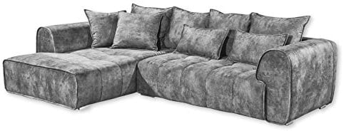 LONDON Ecksofa, Stoffbezug Grau - Moderne Eckcouch in L-Form mit universell stellbarer Ottomane & dekorativer Steppung - 320 x 72 (92) x 197 (B/H/T)