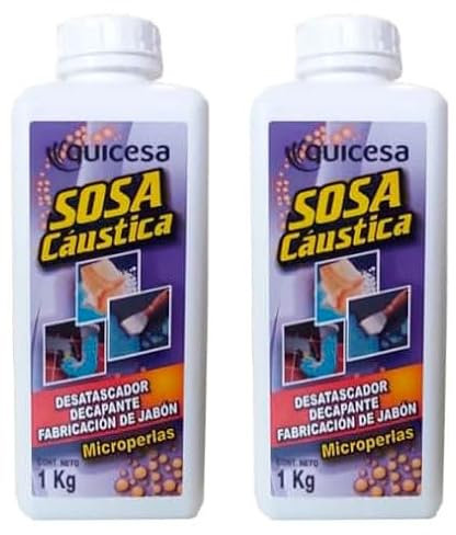 Quicesa Sosa caústica en microperlas Bote 1 kg Pack 2 uds. Potente desatascador, decapante Apto para la fabricación de jabón