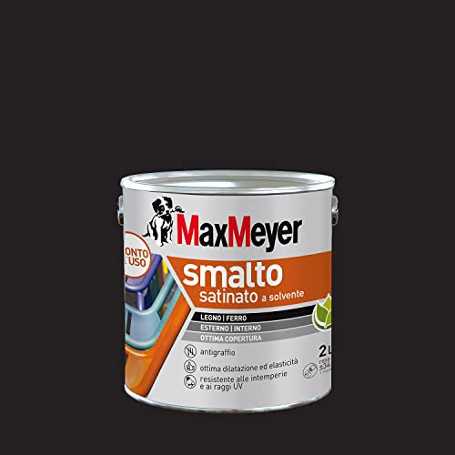 MAXMEYER Smalto a solvente per ferro e legno satinato NERO R9005 2 L