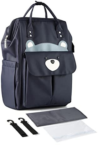SONARIN Stylische Großer Kapazität Baby Wickelrucksack Wickeltasche,Multifunktions Wasserdicht Babytasche Wickeltasche Rucksack Reisetasche mit Wickelunterlage & Kinderwagen Haken(Dunkelblau)