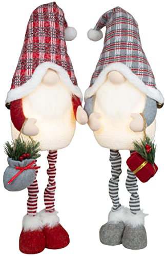 Christmas Paradise Leuchtgnom 55-70cm ausziehbar, 2 Designs, Weihnachtsgnom, Figurine, Weihnachten, rot