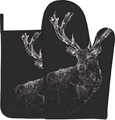 Ofenhandschuhe und Topflappen aus schwarzem Hirsch, 2 Stück, für Küchenutensilien, strapazierfähiger, hitzebeständiger Stoff – Topfuntersetzer zum Kochen und Backen