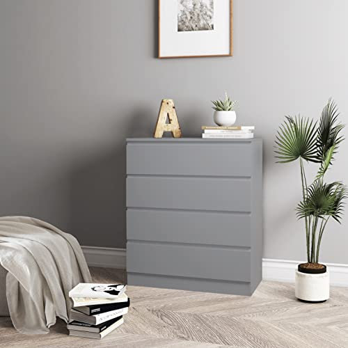 URBNLIVING 4 Or 5 Drawer Skagen Wooden Bedroom Chest Cabinet No Handle Storage Cupboard Modern (Grey Carcass + Grey Drawers, 4 Drawers)