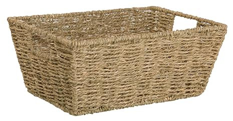 Wickerfield 13'' Seagrass Woven Storage Basket With Handle Shelve Basket Gift Basket Hamper Gift Box Christmas Eve Basket Bathroom Storage Basket, Brown, 35 X 25 X15