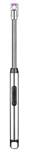 HshDUti Briquets à arc électrique rechargeables avec affichage de la batterie LED Long cou flexible USB Briquets pour bougies, réchauds à gaz, camping, barbecue, argent
