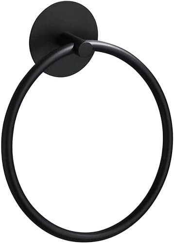 YUET Anneau Porte-Serviette 16cm Fixation Murale Rond en Acier Inoxydable pour Salle de Bain, Cuisine Support-Serviette Douche Accessoir de Salle de Bain, Noir Mat