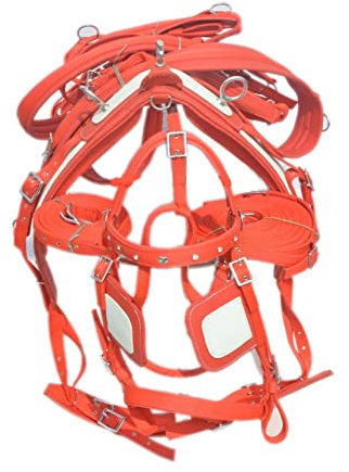SHOWMEN CRAFT Nylon Pferd Fahren Geschirre Für Einzelpferd In Rot/Weiß Mit Diamonte Browbnd Zaumzeug (VULL)