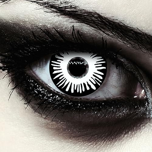 DESIGNLENSES, farbige Tageslinsen Kontaktlinsen, ohne Sehstärke für Halloween Kostüm als Zombie, Karneval, Fasching & Anime Cosplay - 2 Stück (1 Paar) Augenlinsen (White Fear, 14.00, 0.00)