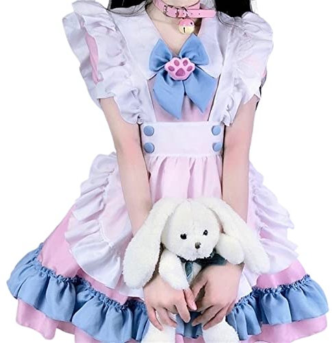 ZYSWCHB Robe Lolita for femme - Robe de costume Lolita for femme Rose Bleu Maid Cosplay Cute Lolita (Color : Pink five-piece set, Size : L)