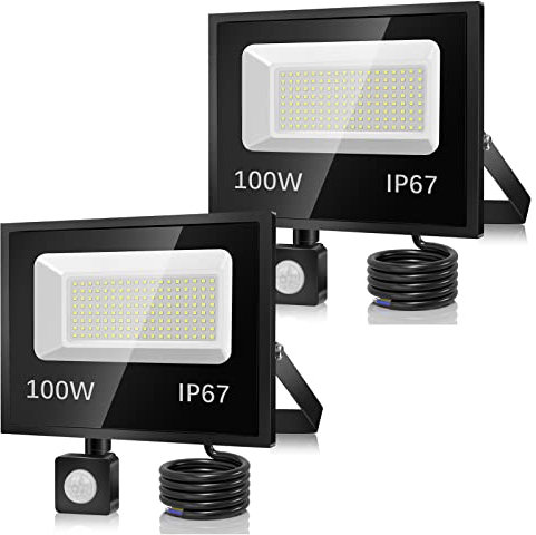 Kakashome 2 Stücke 100W LED Strahler mit Bewegungsmelder Außen, 10000LM 7000K LED Fluter mit Bewegungsmelder Außenstrahler Scheinwerfer, IP67 Wasserdicht LED Flutlicht für Lager, Garage, Hof,