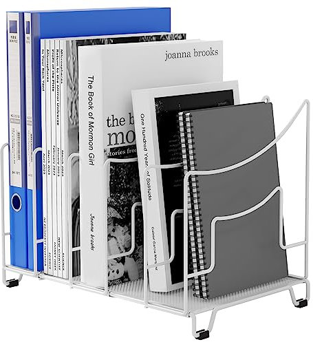 EasyPAG 5 Compartiments Métal Porte Revue Vertical Corbeilles à Courrier A4 Banette de Rangement Bureau Organisateur de Magazine Range Document Bannette Papier,Blanc