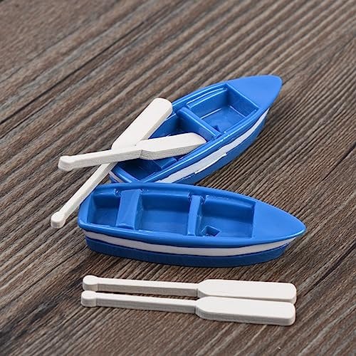 LONCESS Miniature Blue Wooden Boat Fairy Garden Accessories, Mini Blue Canoe with Oars for Fairy Garden Supplies, Fish Tank, Cake Topper, Moss Landscape, Home Decoration, DIY Crafts, Party Decoration