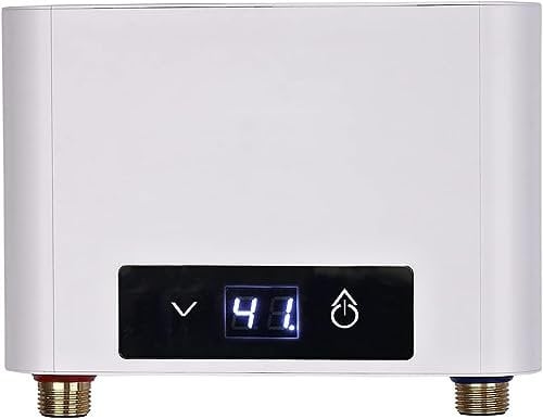 Instant Electric Water Heater, 3500W Mini Instantaneous Water Heater Without Tank Intelligent Instantaneous Water Heater Heater with Temperature Display for Bathroom Kitchen, UK Plug (White-3500W)