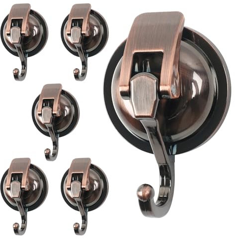 MaxEarn 6 ganci a ventosa per sottovuoto, colore rame, extra forti, senza foratura, portata 5 kg, per bagno, cucina, finestra liscia, vetro