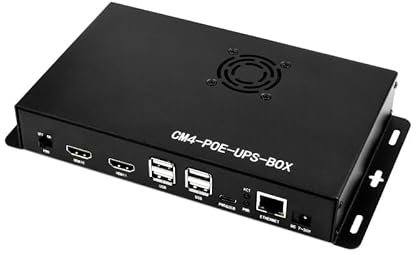 PoE USV Mini-Computer, kompatibel mit Raspberry Pi Rechenmodul, 4 Gigabit Ethernet, Dual HDMI, Quad USB 2.0, mit Box mit Gehäuse und Lüfter aus Aluminiumlegierung